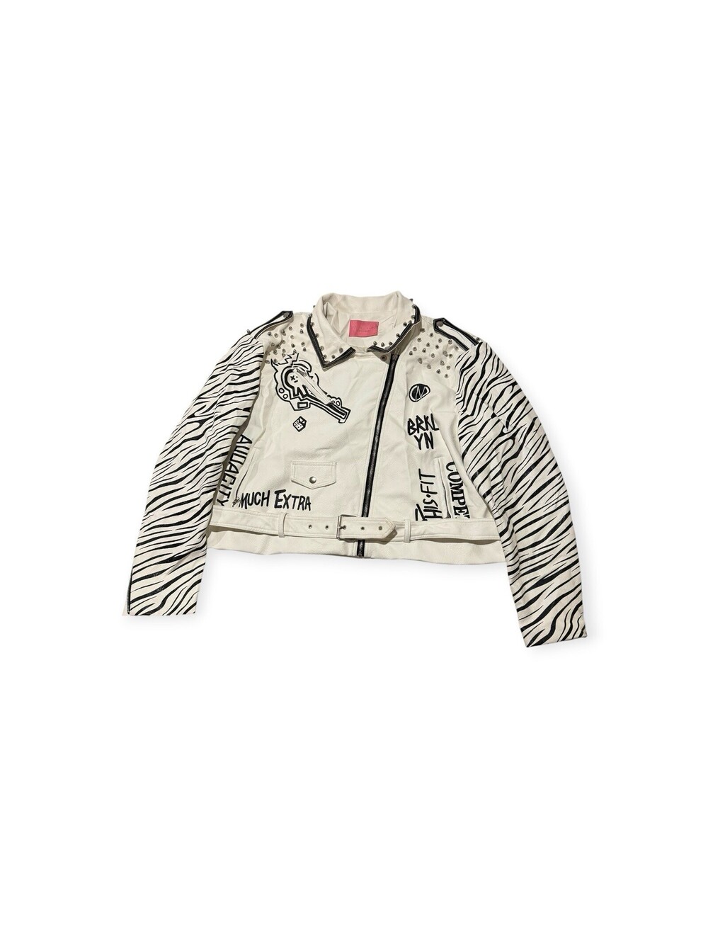 Azalea Wang Zeppelin Moto Jacket Size 3X White Faux Leather Studded Graffiti